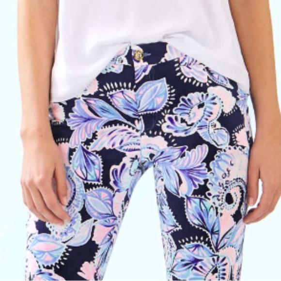 Lilly Pulitzer Kelly high-rise skinny ankle pants high tide navy holy 0 - Picture 2 of 4
